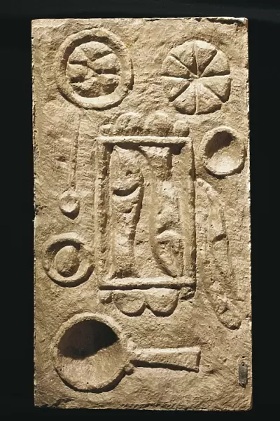 Roman civilization, relief portraying food laid out on table, from Timgad, Algeria