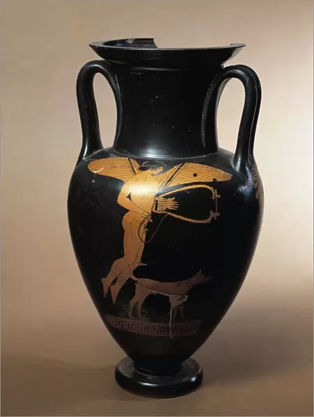 Attic amphora representing winged Eros with lyre and dog at his feet