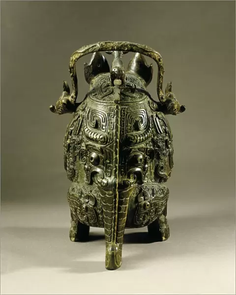 Backside of vase known as The Tiger, Shang dynasty, bronze