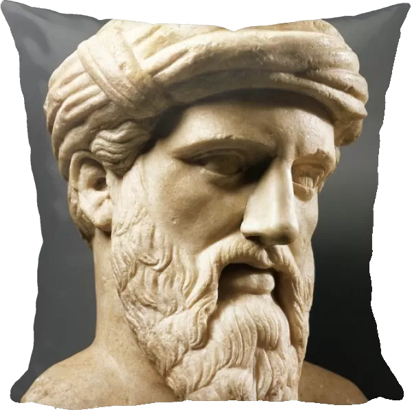 Head of Pythagoras (circa 580 B. C. - 500 B. C. ), Greek philosopher and mathematician, founder of the Pythagorean school in Crotone (532 B. C. ), Roman copy after a Greek original (circa 550 B. C. ), marble