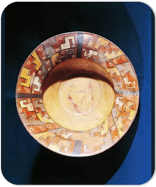 Polychrome ceramic plate with geometric decoration, Bolivia, Tiwanaku culture
