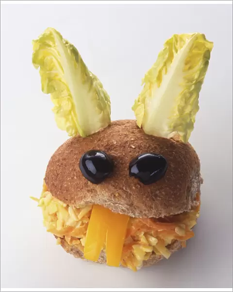 Bread roll and salad in the shape of a rabbit