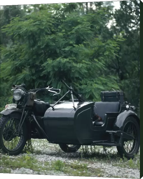 Italian Moto Guzzi Moose motorcycle with sidecar, 1941