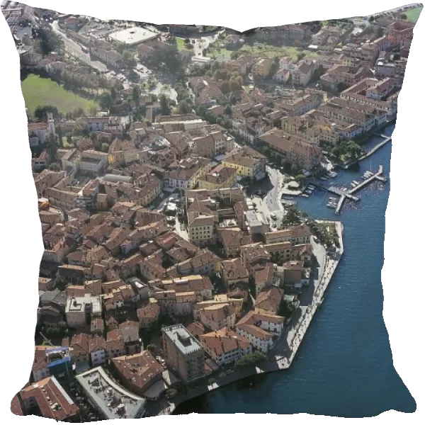 Italy, Lombardy Region, Province of Brescia, Aerial view of Iseo on Lake Iseo or Sebino