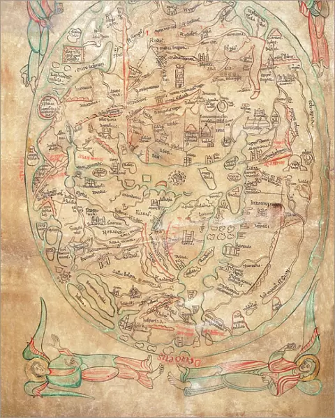 Mappa Mundi by Sawley or Enrico di Magonza, ink and colors on parchment, 12th Century