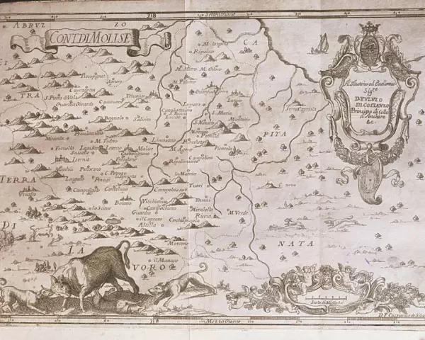 Map of ancient county of Molise, by Giovan Battista Pacichelli, engraving, 1702