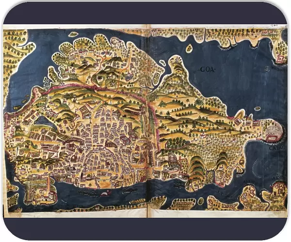 Map of Goa, flourishing Portuguese colony in the Indian peninsula, 1635
