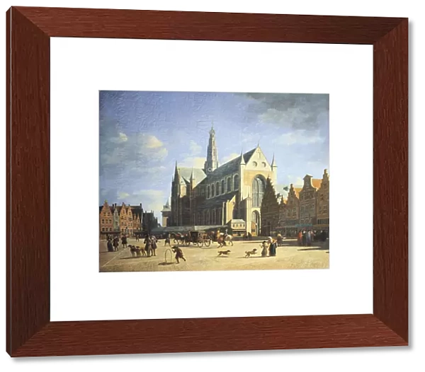 Haarlem, view of the Groote Market with the Grote Kerk, by Gerrit Adrians Berck Heyde