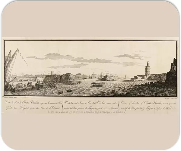 Italy, View of Civitavecchia port in 1819, engraving
