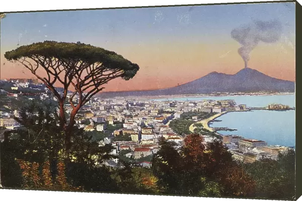 Italy, Naples and Vesuvius from Posillipo Hill, postcard, 20th century