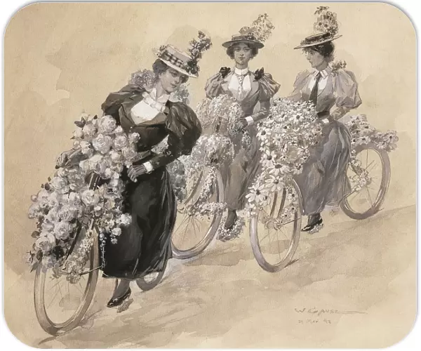 Austria, Vienna, watercolor painting of The bicycle ride