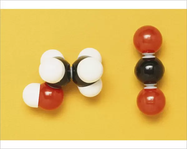 Space-filling Models showing the Molecules in Decomposition of Sugar to Ethanol and Carbon Dioxide during Fermentation