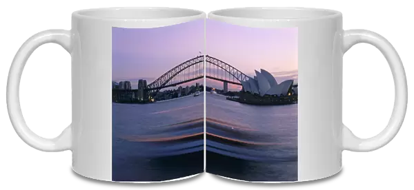 Australia, Sydney Opera House and Harbour Bridge at dusk