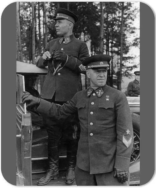 Marshal timoshenko and general georgy zhukov during military maneuvers, fall 1940