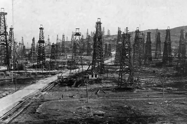 Panorama (3 of 3) of the l, kaganovich oil fields in baku, azerbaijan ssr, 1930s