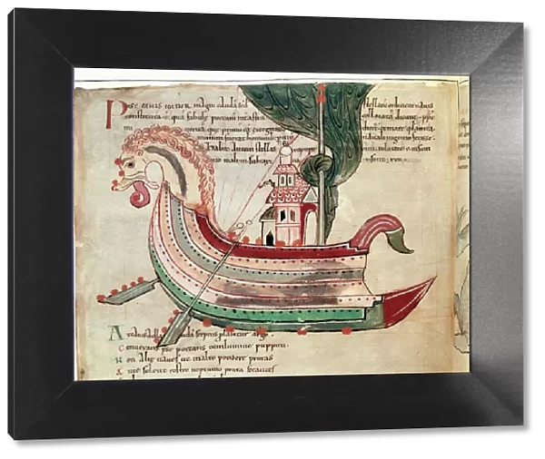 Illustration of war ship in Anglo - Saxon manuscript