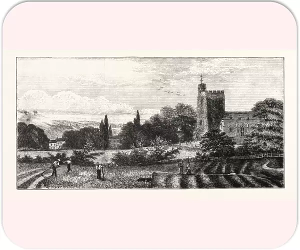 The North of London, Hornsey Church, from Church Path Fields, Engraving 1876, Uk