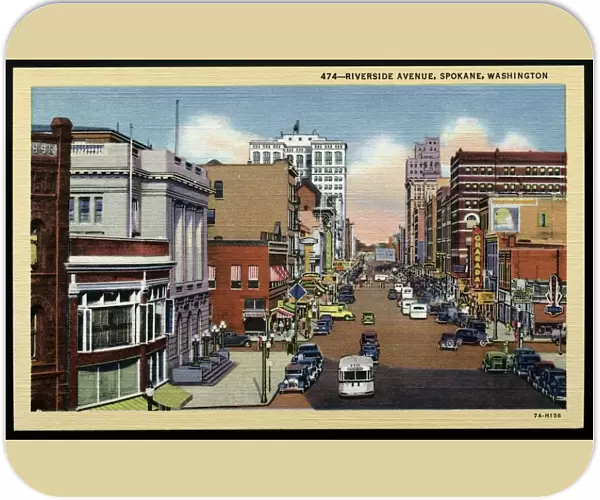 Riverside Avenue. ca. 1937, Spokane, Washington, USA, 474-RIVERSIDE AVENUE, SPOKANE, WASHINGTON