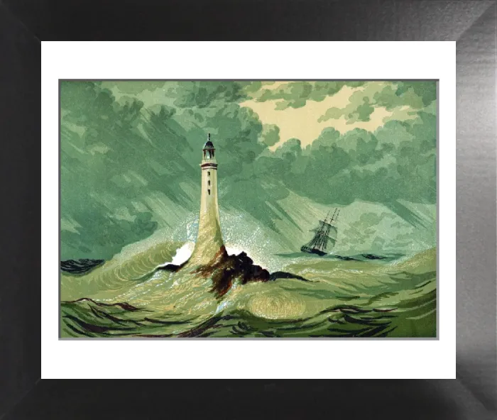 Framed Print : Third Eddystone Lighthouse Print, an oleograph c1850 Framed Print : Third Eddystone Lighthouse Print, an oleograph c1850