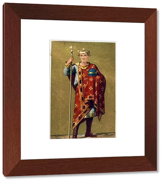 Lothaire (941-986) King of France from 954, shown wearing a crown and holding an orb and scpetre