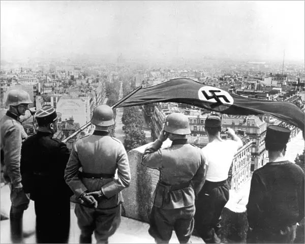 World War 2: German occupation of Paris, June 1940. The German flag flying from the