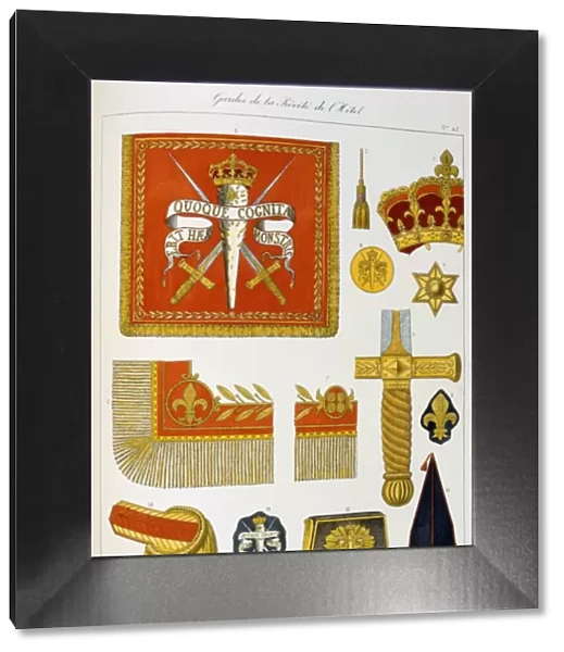 French military accoutrements and standards of the royal guard. From Histoire de