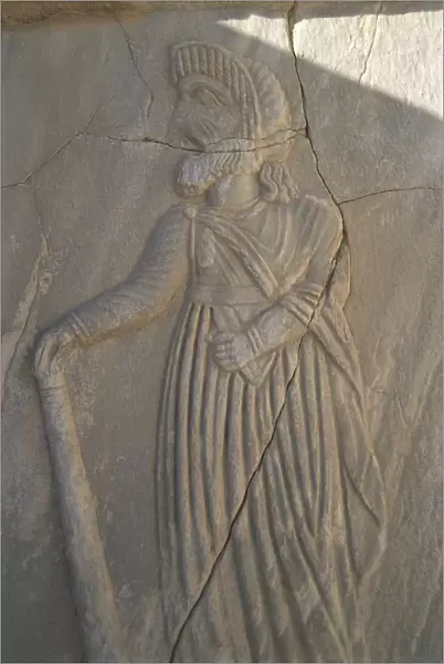 Libya, Tripolitania, Sabratha, Roman Theatre, 2nd-3rd century, Bas-relief depicting actor, Detail