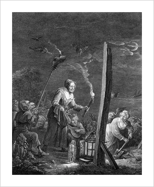 The Witches Sabbath. Engraving after David Teniers the Younger (1610-1690)