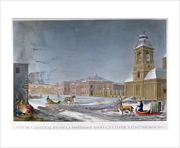 St Petersburg in winter, c1817... View of the Arsenal and Foundry. Coloured lithograph