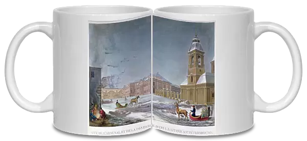 St Petersburg in winter, c1817... View of the Arsenal and Foundry. Coloured lithograph