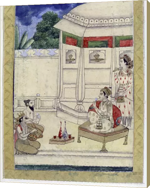 Album of Ragamala. A prince sits on the terrace of a pavilion listening to music played by Narada
