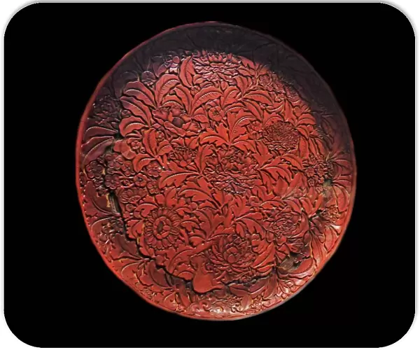 Carved Chinese lacquer dish. Early Ming Dynasty 1403-1425. Ashmolean Museum, Oxford