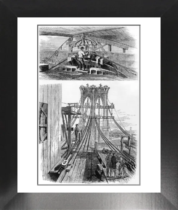 Framed Print : Brooklyn Suspension Bridge Print, Engraving Framed Print : Brooklyn Suspension Bridge Print, Engraving