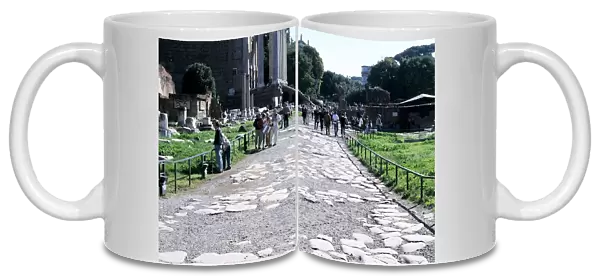 Remains of an Ancient Roman paved street. Photograph