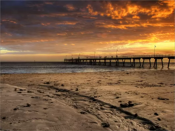 Sunset at Glenelg Beach with Glenelg Jetty in the Background, Adelaide, South Australia