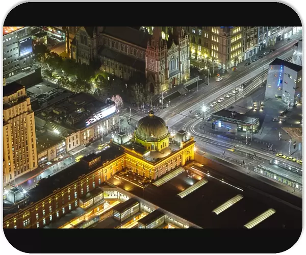 Elevated view of Flinders street station at night