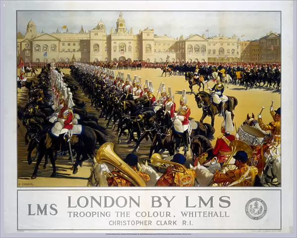 London by LMS - Trooping the Colour, Whitehall, LMS poster, 1930