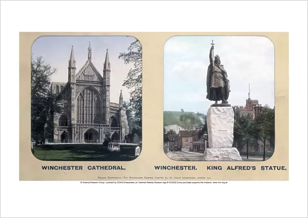 Winchester Cathedral and King Alfreds Statue, Winchester, Hampshire, 1910s