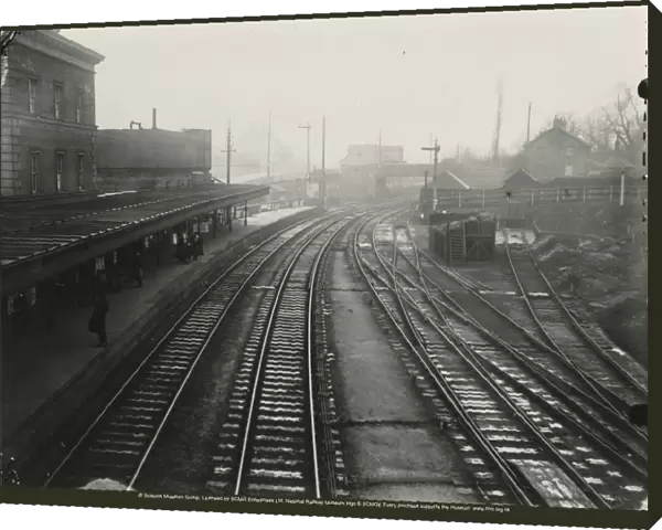 Bishops Stortford station, taken from the footbridge looking North. Main station building on left