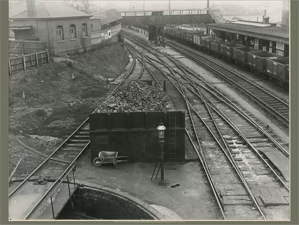Bishops Stortford station, looking South, loco coal stage in foreground London Road Booking office