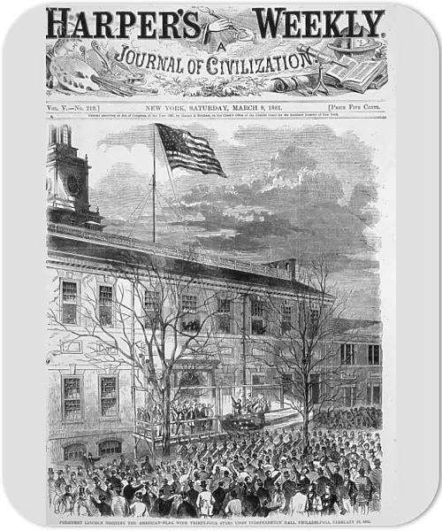 US Flag Above Independence Hall, PA, 1861
