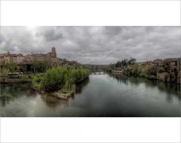 Albi old town cathedral and bridge on river Tarn