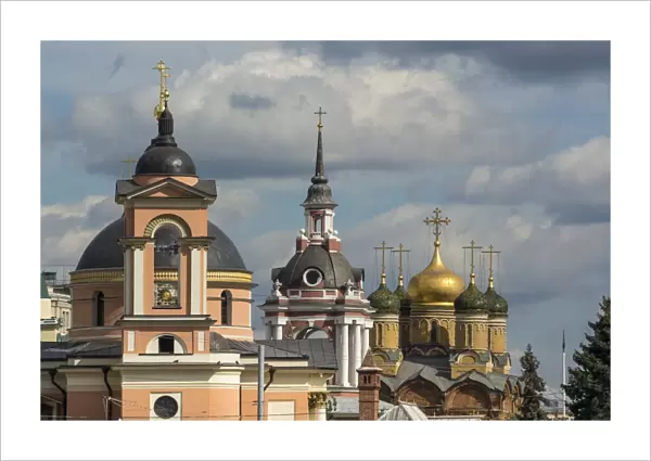 St Barbaras church and Znamensky monastery at Kitay gorod area in Moscow, Russia