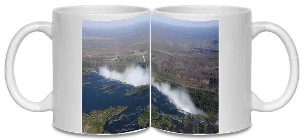 Aerial view, smoke cloud at Victoria Falls, Livingstone, Zambia
