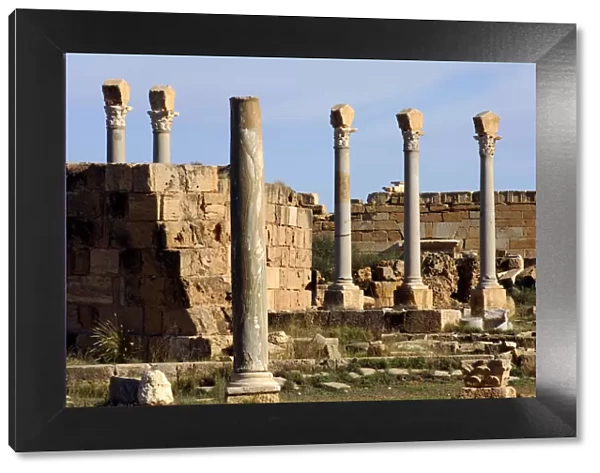 Ancient columns, Ruins of the Roman City Leptis Magna, Libya