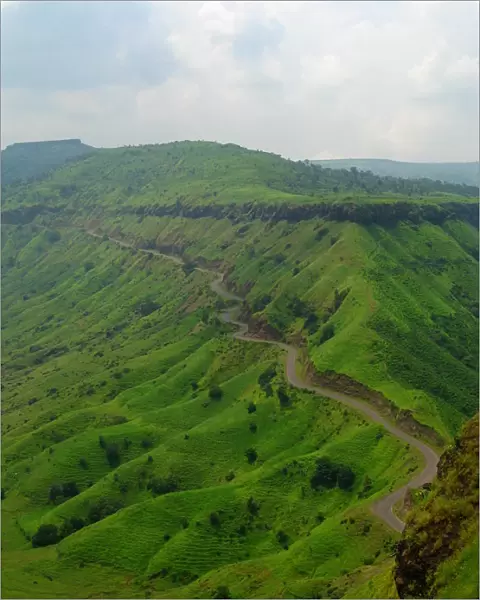 Sajjangad. Road cutting through Sahyadri mountain range near Sajjangad