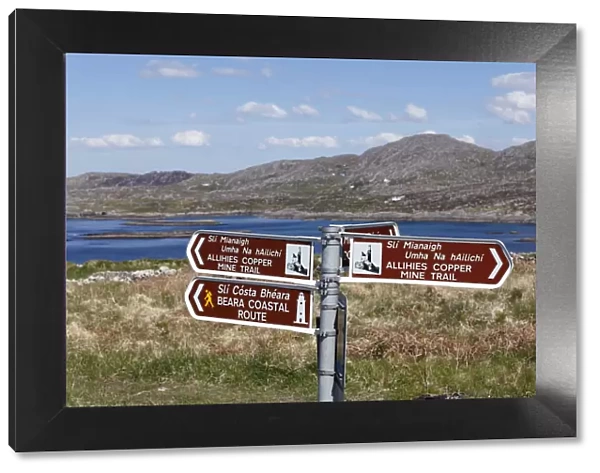 Signpost near Allihies, Slieve Miskish Mountains, Beara Peninsula, County Cork, Ireland, British Isles, Europe