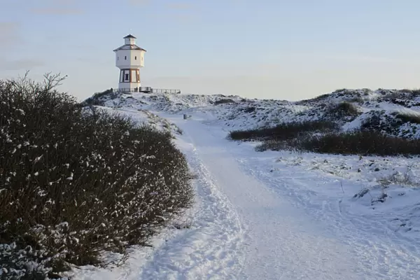 Langeoog water tower in winter, Lower Saxony, Germany, Europe