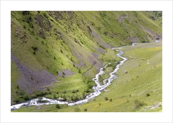 Sno River in Sno Valley, between Sno and Jutta, near Stepantsminda, Kasbegi region, High Caucasus, Georgia