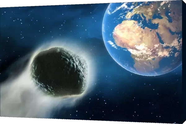 Comet hurtling towards Earth, 3D illustration